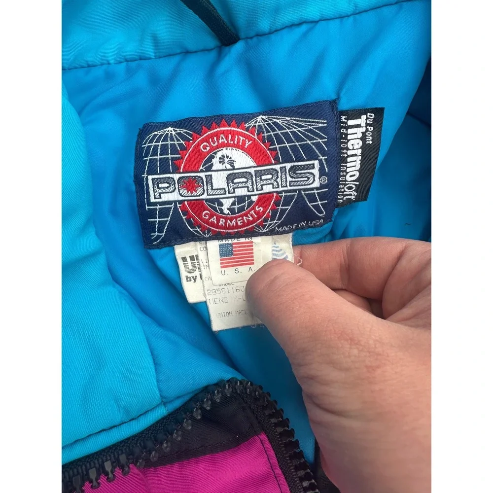 Vintage Polaris Snowmobile Jacket Mens XL Pink Purple Teal Colorblock 90s USA